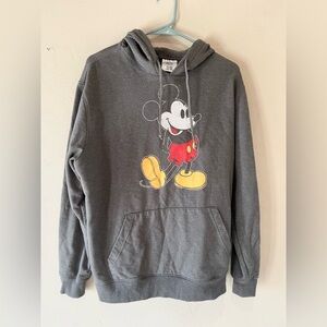 Disney Mickey Mouse Hoodie Sweatshirt Size XL Gray White Fleck Pocket Retro